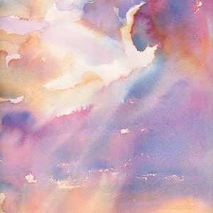 Silver Lining Cloudy Sunset Watercolor - Signed Giclee Fine Art Print