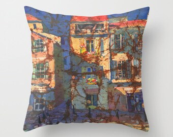 French Windows Watercolor Batik Throw Pillow Cover