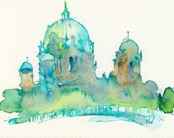 Berlin Dom Watercolor Signed Giclee Print