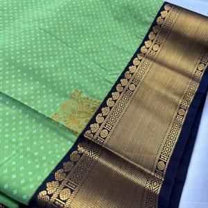 Green Dark Blue Semi Kanchipuram Silk Saree With Designer Blouse For Wedding Party Wear Indian Traditional Festive Sari Outfit Gift