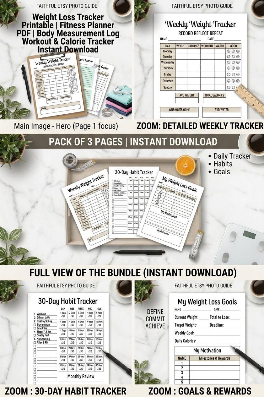 Weekly Weight Tracker Printable | Fitness Planner PDF | Daily Habit ...
