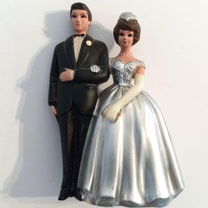 Vintage Wilton Bride & Groom 25th Silver Wedding Anniversary Cake Topper 3 1/2"