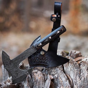 Hand-Forged Tactical Tomahawk – 1095 High Carbon Steel Axe with Canvas Micarta Handle & Leather Sheath