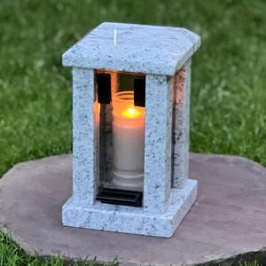 Granite memorial lantern | White grave lantern | Candle holder for tombstone | Memorial gift candle | Cemetery decorations for the grave
