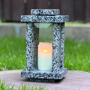 Stone grave lantern | Granite memorial lantern | Memorial gift candle | Cemetery candle holder | Cemetery decorations for the grave