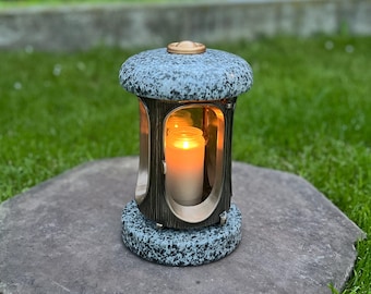 Granite memorial lantern | Memorial candle Holder | Mom and dad memorial lantern | Stone grave candle holder | Granite grave candle holder