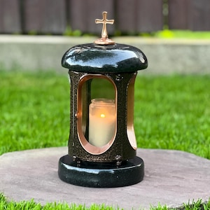 Granite memorial lantern | Cemetery candle holder | Memory lantern | Tombstone candle holder | Mom and dad memorial lantern |  Grave decor