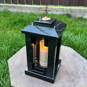 Granite memorial lantern | Candle holder for tombstone | Memorial gift candle | Cemetery candle holder | Cemetery decorations for the grave