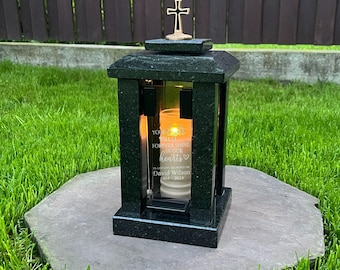 Anpassad granitminneslykta, ljusstake för gravsten, minnesgåvoljus, kyrkogårdsljusstake, kyrkogårdsdekorationer för grav