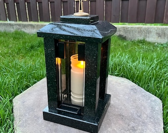 Granite memorial lantern | Candle holder for tombstone | Memorial gift candle | Cemetery candle holder | Cemetery decorations for the grave