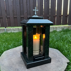 Granite memorial lantern | Memorial candle Holder | Mom and dad memorial lantern | Stone grave candle holder | Granite grave candle holder