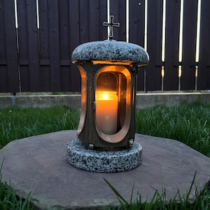 Granite memorial lantern | Candle holder for tombstone | Memorial gift candle | Cemetery candle holder | Cemetery decorations for the grave