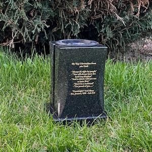 Personalized Granite Vase for Cemetery, Custom Engraved Grave Flower Holder, Natural Stone Memorial Planter with Plastic Liner, Cemetery Pot