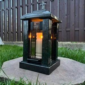 Grave lantern | Grave candle holder | Cemetery candle holder | Memorial candle holder | Stone grave candle holder | Stone cemetery lantern