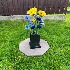 Black Granite Grave Vase, Heavy Cemetery Flower Holder, Headstone Decor, Custom Engraved Memorial Flower Pot Personalized Stone Tribute Gift