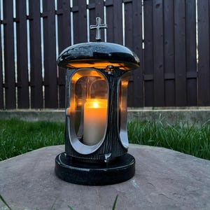 Grave lantern | Grave candle holder | Cemetery candle holder | Memorial candle holder | Stone grave candle holder | Stone cemetery lantern
