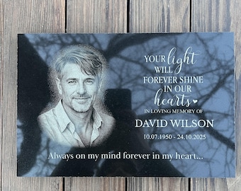 Placa conmemorativa de granito, lápida personalizada grabada con láser para jardín, marcador de tumba personalizado con foto, homenaje resistente a la intemperie.