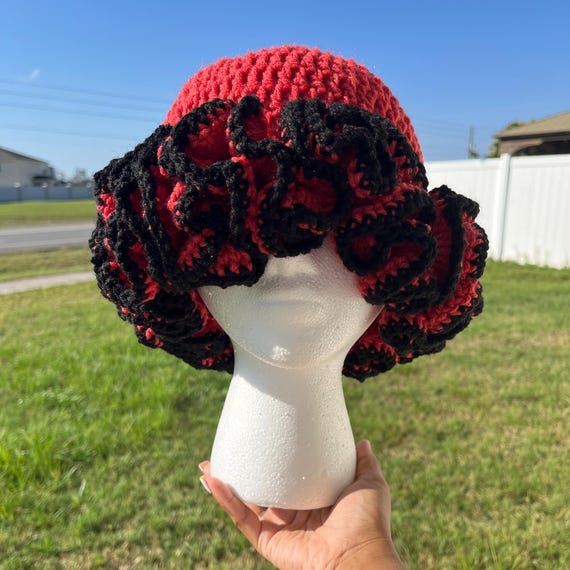 Ready to Ship Handmade Ruffle Crotchet Hat| Rouge Ruffle Hat  display picture 3