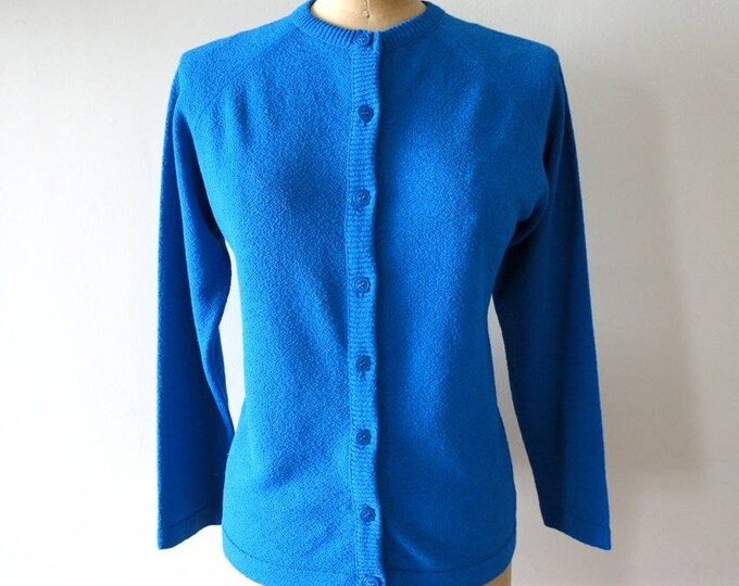 Vintage Bright COBALT Blue Cardigan Sweater Etsy