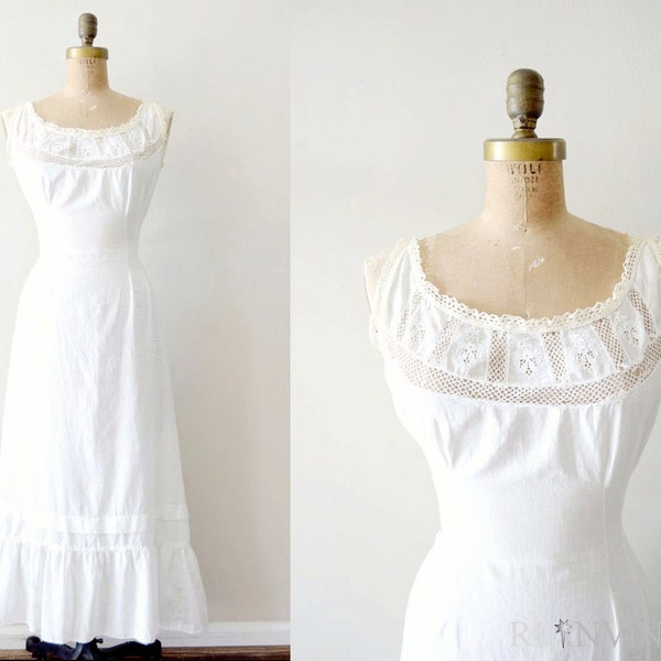 vintage edwardian slip : 1900s white cotton nightgown / lace princess slip