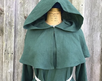 Ladies linen medieval hooded mantle hood short cape capelet  -ready to ship-