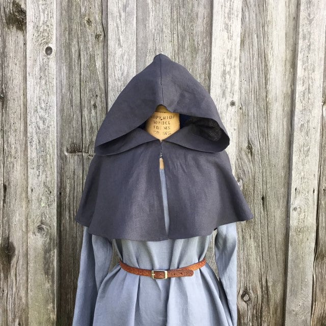 Ladies Linen Medieval Hooded Mantle Hood Short Cape Capelet -ready