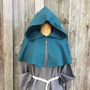 Ladies linen medieval hooded mantle hood short cape capelet  -ready to ship-