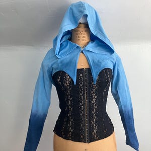 Blue ombre dyed tie dye hooded fairy or elven shrug Size  S/M -Ready to Ship-