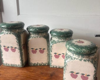 4er Set Keramik Grüne Behälter Mit Rotem Apfel Und Sponge Ware Design