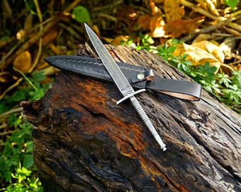 Daga artesanal de acero de Damasco con mango de acero. Regalo para padrinos de boda. Regalo de aniversario de boda para hombres. Regalo para papá.