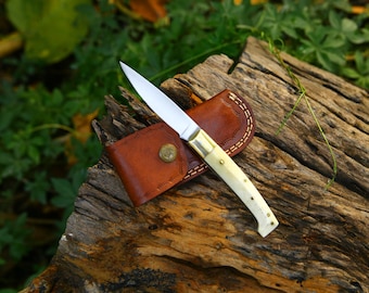 Handmade Steel Folding Pocketknife: Camel Bone Handle, Brass Bolster