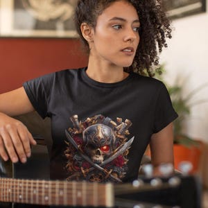 Samurai Skull T-Shirt: Gothic Floral Warrior Art, Edgy Streetwear