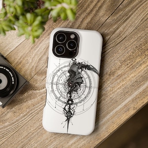 Cybersigilism Grim Reaper iPhone 16 Case, Gothic MagSafe Tough Cover, Dark Fantasy Tech Gift