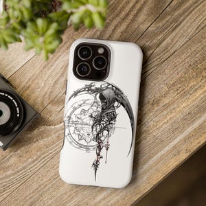 Cybersigilism Skull Reaper iPhone 16 Case: Gothic MagSafe Tough Cover