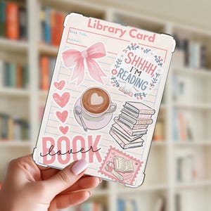 Pink Library Card Kindle & iPad Mini Insert: Cozy Book Lover E-Reader Decor (Digital Download)