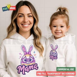 Cute Matching Mama & Mini Easter Egg Bunny PNG | Mother Daughter T-shirt Design Easter Egg and Bunny | Digital Download for Sublimation