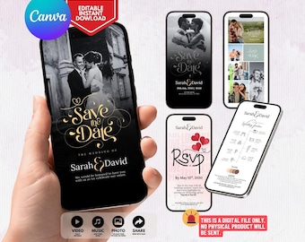 Wedding Invite Video, Animated Wedding Video Template Canva, Wedding Video Slideshow with Photo and Music, Editable Digital Invitation