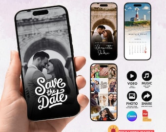 Vidéo numérique de calendrier de réservation, modèle numérique de réservation de date, faire-part sur toile modifiable, conception de réservation de mariage minimaliste