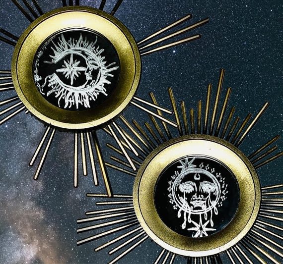 Sun & Moon Etched Decorative Mirrors