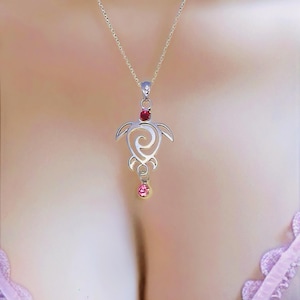Stunning Turtle Pendant Necklace with Custom Swarovski Crystal Birthstones