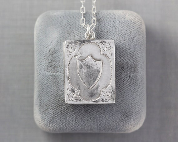 1902 Antique Sterling Silver Locket Necklace, Genuine Edwardian Era Photo Book Pendant - Always with You