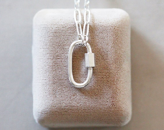 Sterling Silver Carabiner Paperclip Chain Necklace, Lock for Charms Special Link Chain - Embellishment