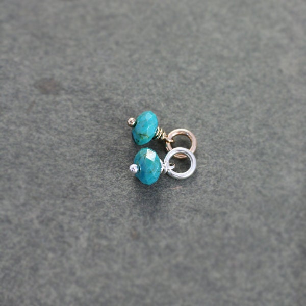 Tiny Turquoise Charm Pendant, Sterling Silver or 14K Gold Filled Tiny December Birthstone - Add a Dangle