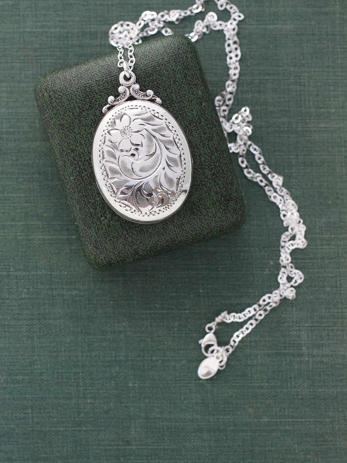 Birks Sterling Silver Locket Necklace, Vintage Swirling Vine Flower