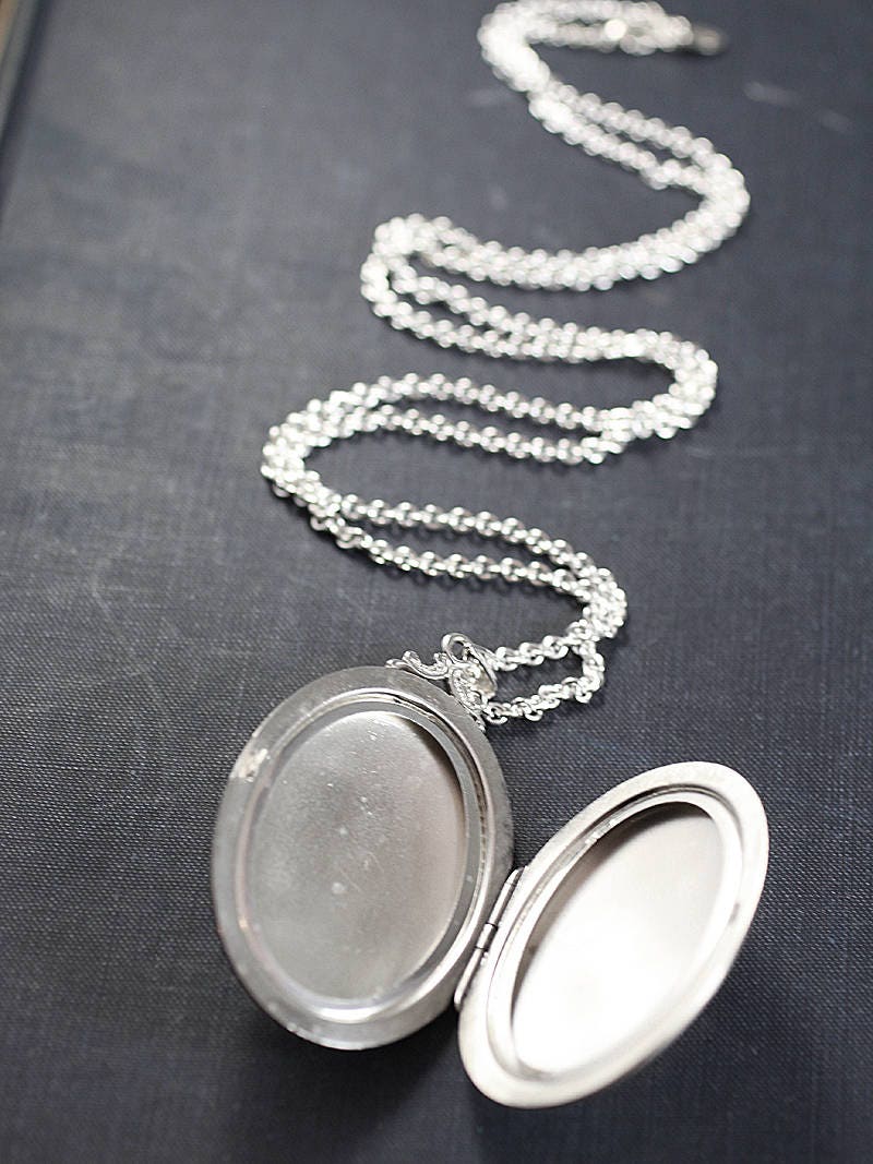 Large Oval Sterling Silver Locket Necklace, Vintage Photo
