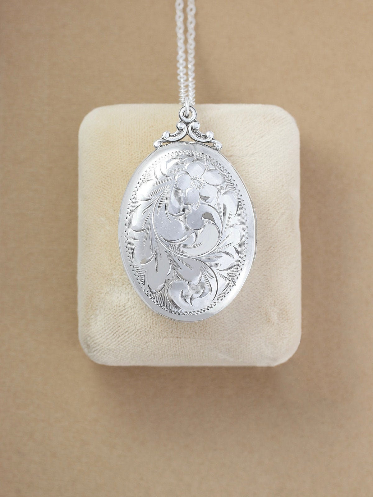 Large Oval Sterling Silver Locket Necklace, Vintage Double Photo