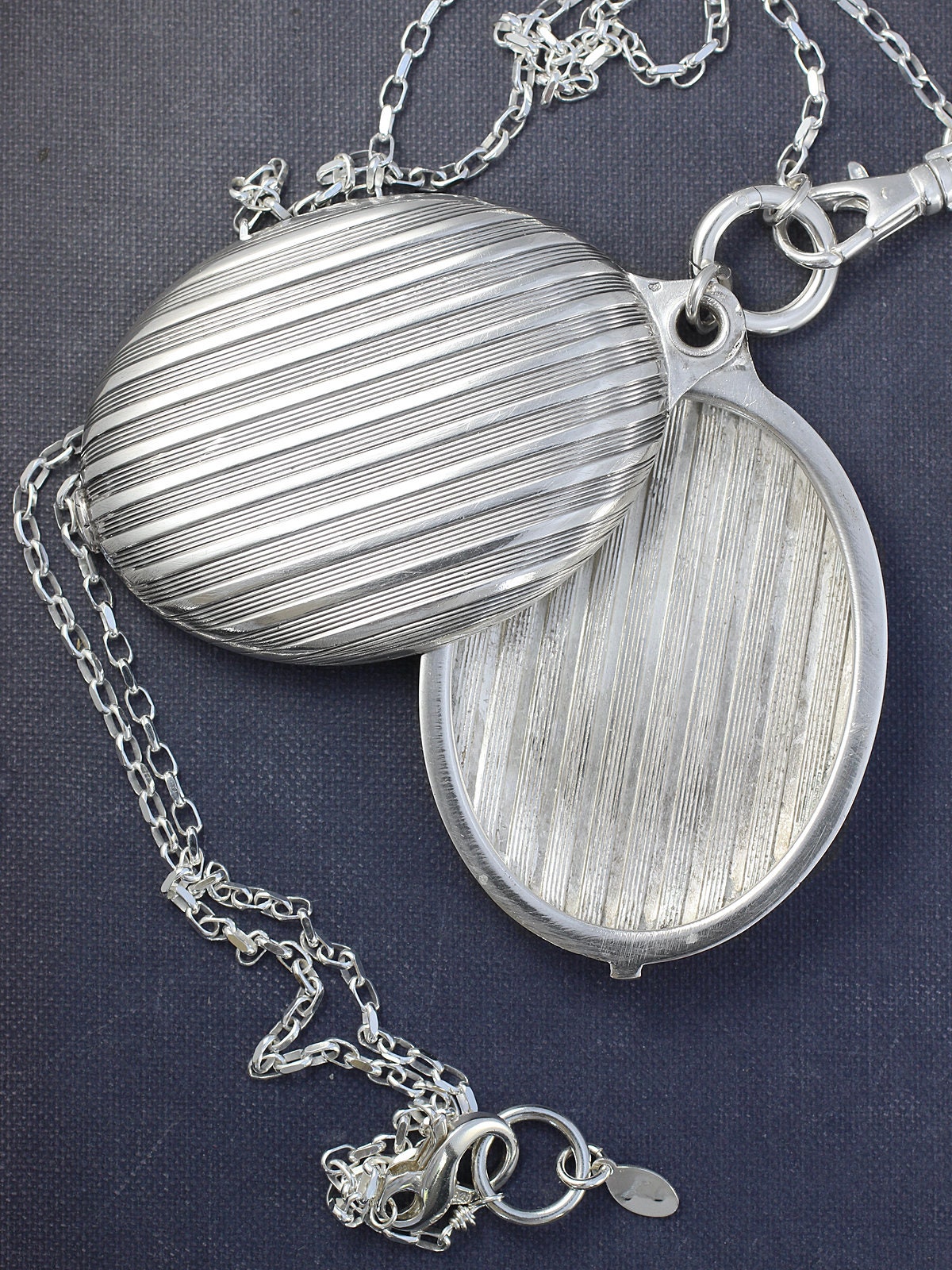 Antique Sterling Silver Compact Locket Necklace, Extra Large Slide