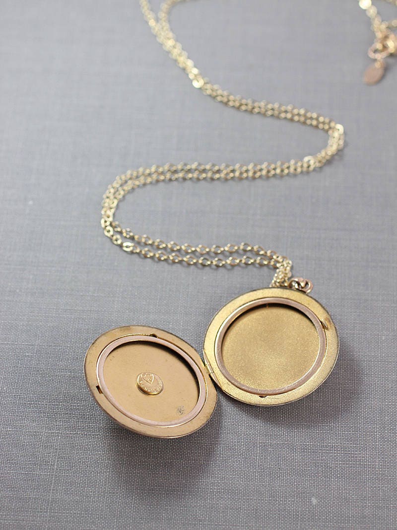 Antique Gold Locket Necklace, Large Round W&H Co Photo Pendant Cherished for Life