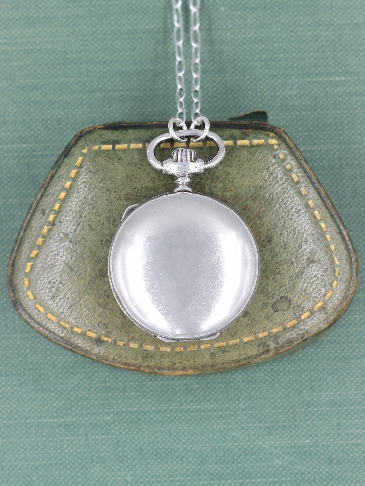 Sterling Silver Pocket Watch Locket Necklace, Large Round Vintage Photo