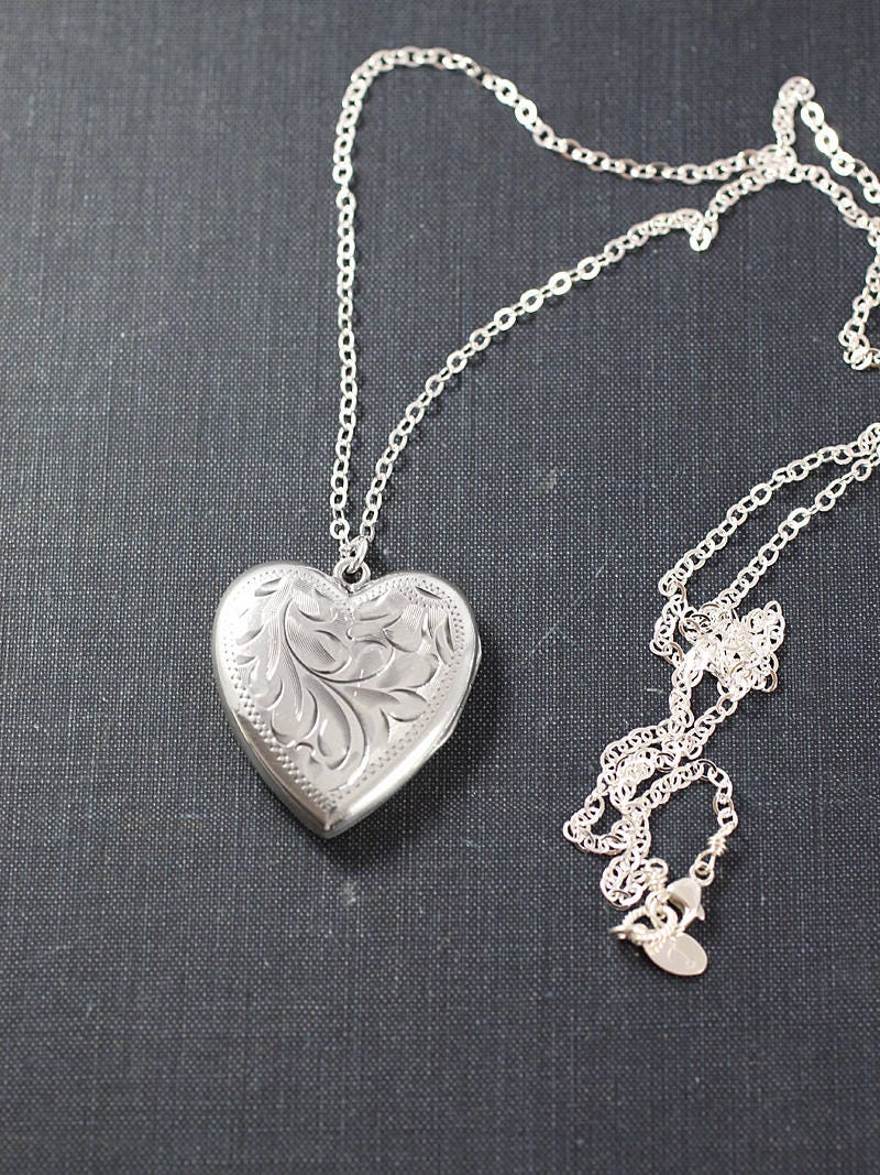 Large Sterling Silver Heart Locket Necklace, Vintage Two Photo Pendant